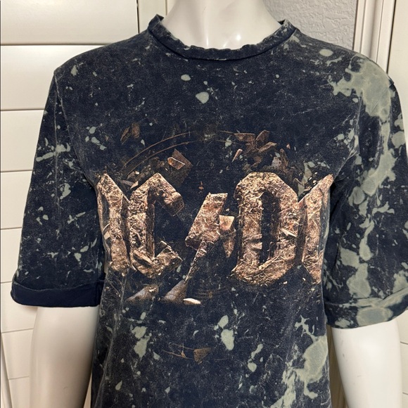 AC/DC Vintage Wash Distressed Graphic Tee Dress | Rocker Grunge Festival Style - Picture 6 of 11